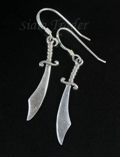 Sterling Silver Scimitar/Sword Dangling Earrings AESS1344