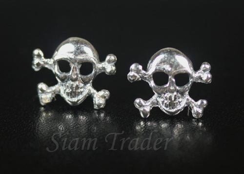 Sterling Silver Skull & Crossed Bones Stud Earrings AESS60