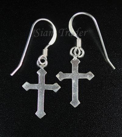 Sterling Silver Fleur-De-Lis Cross Earrings AESS145