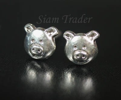 Sterling Silver Pig - Stud Earrings AESS1781