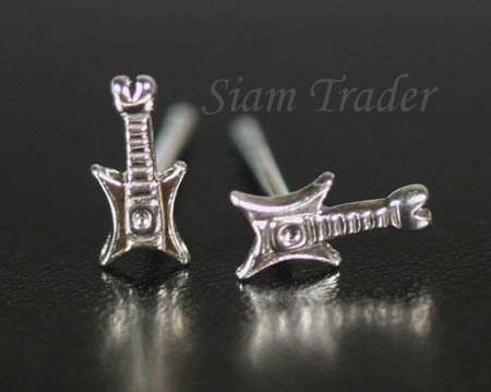 Sterling Silver Guitar Stud Earrings PSS10