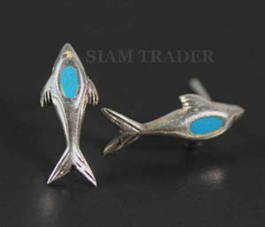 Sterling Silver Dolphin w/ Turquoise Stone Earrings AESS1872