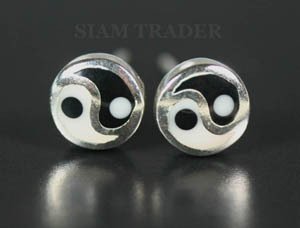 Sterling Silver Yin & Yang - Onyx & Bone Stud Earrings AESS85