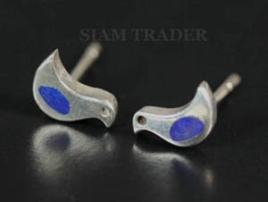 Sterling Silver Dove w/ Lapis Lazuli Stone -Stud Earrings AESS1759