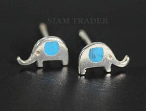Sterling Silver Elephant w/ Turquoise Stud Earrings AESS1186