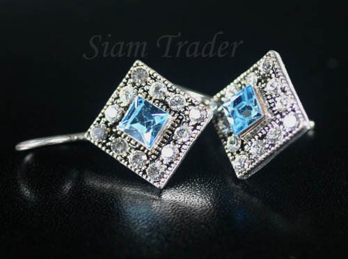 Sterling Silver Earrings w/ Aquamarine Swarovski Crystals YSS80