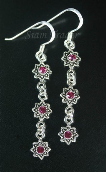 Sterling Silver Hanging Earrings w/ Pink Crystals YSS129