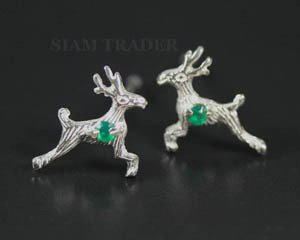 Sterling Silver Reindeer w/ Emeralds - Stud Earrings PSS576