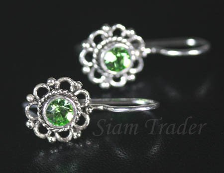 Sterling Silver Flower Earrings w/ Peridot Swarovski Crystal YSS55