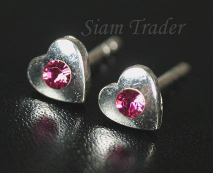Sterling Silver Heart Earrings w/ Swarovski Rose Crystal XSS306