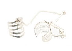 Sterling Silver 5 Ring w/ Chain Earring/ Ear Cuff Combo CSS98