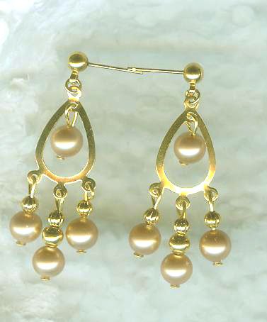 Champagne Pearls on Goldtone Teardrop Chandeliers