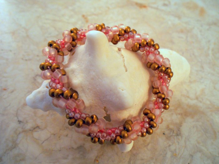 Pink and Gold Bead Crochet Bracelet
