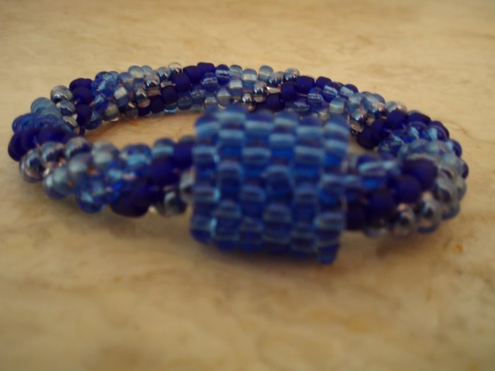 Blue Beaded Crochet Bracelet with Convertible Bead