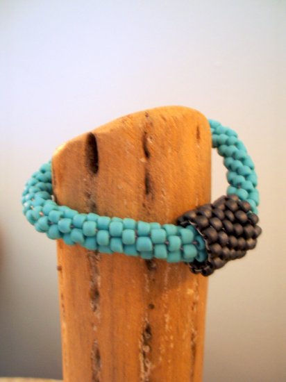 Aqua Beaded Crochet Bracelet with Convertible Bead