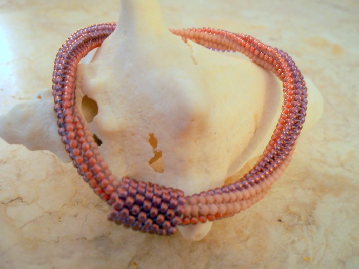 Pink Herringbone Stitch Bracelet with Convertible Bead