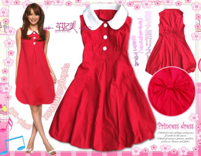 Stunning Japan / Korean Red Dress With Bowknot