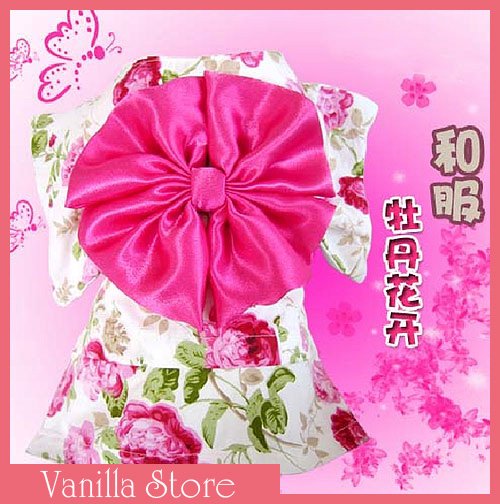 Cute Japan Kimono Style Peony Dog Clothes Apparel
