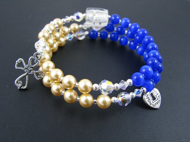 Rosary for the Wrist Blue Tiger Eye and Swarovski Pearl