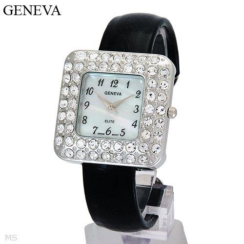 Black Geneva Watch, genuine crystals