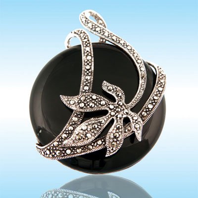 Black Onyx Sterling Silver Victorian Pendant