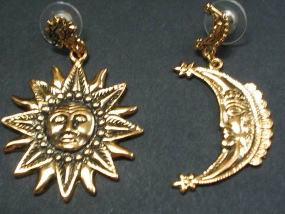 18 karat golden coated sun and moon earrings