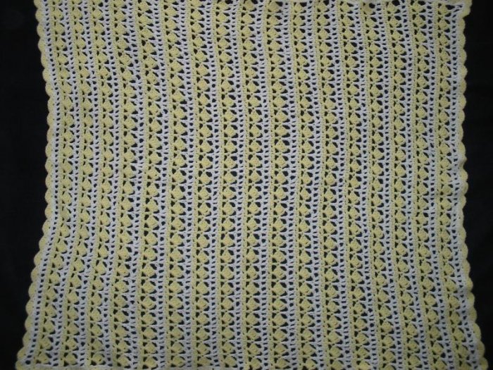 New Handmade Slanted Shell Baby Afghan, Yellow & White - 46 x 50 in. 100% Acrylic, Machine wash