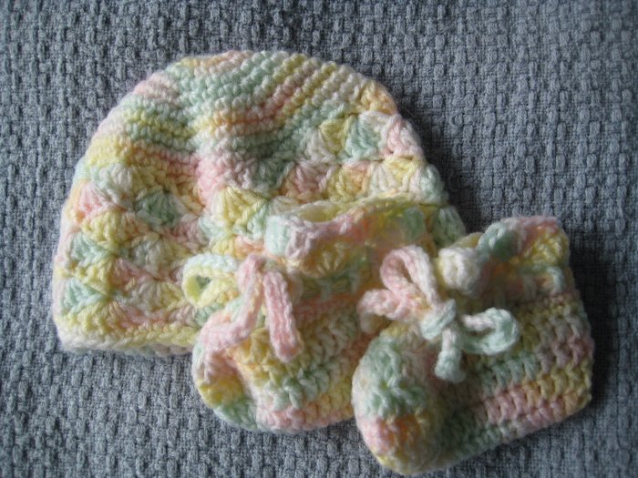 New Hand Crocheted Baby Hat - white/yellow/green/pink (Item # IH0001) Matches IB0003 & IS0002