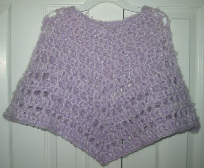 New Hand Crocheted Girls Lavender Poncho size 6-8 (item # PC0012)