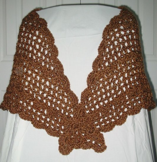 New Hand Crocheted Ladies Open Work & Shell Homespun Shawl - (Item # SL0005) - Color Ranch