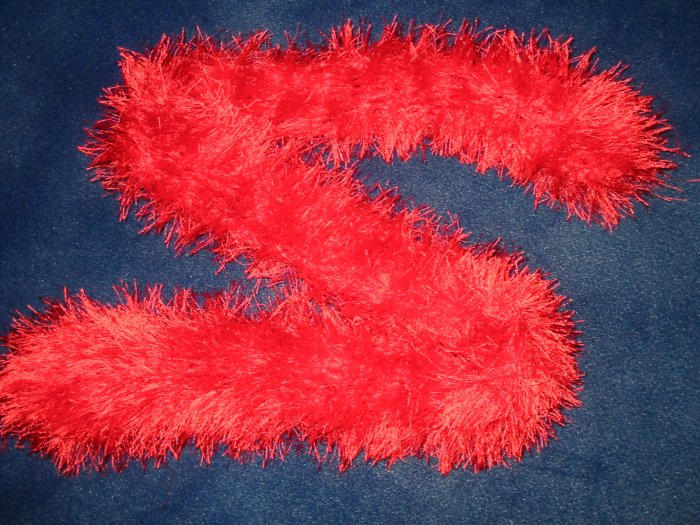 New Hand Crocheted Fun Fur Scarf - red - 48 inches long (item #SS0005)