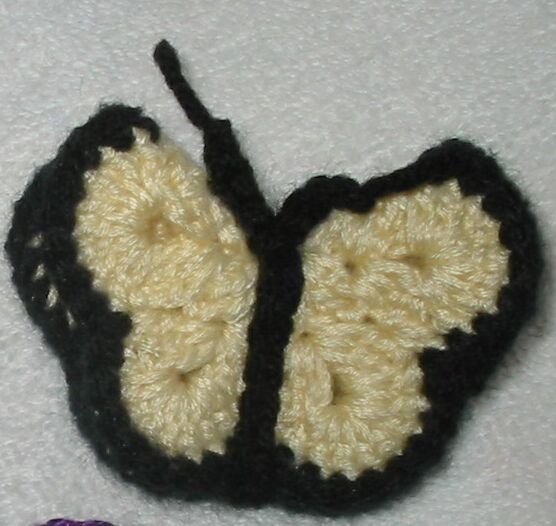 Hand Crocheted Butterfly Pin - Yellow with black trim (item # JP0010) 2 3/4 inches wide