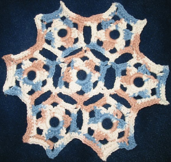 Hand Crocheted Trivet, approximately 10 inch diameter, 100% cotton