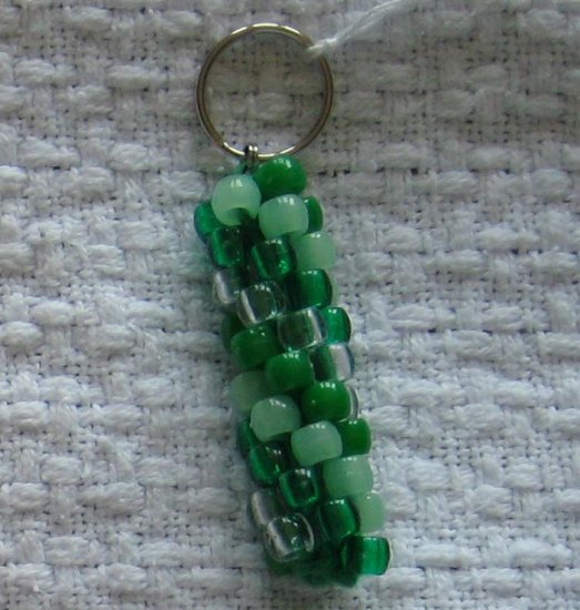 Hand Crocheted Pony Bead Keychain (item # JK0007) - Shades of green and glow-in-the-dark