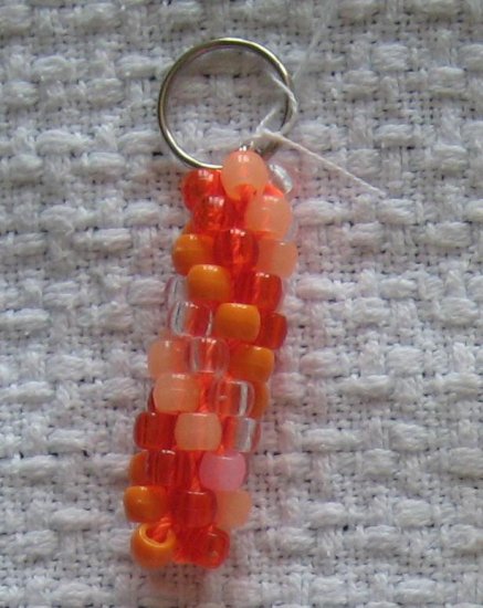 Hand Crocheted Pony Bead Keychain (item # JK0011) - Oranges and glow-in-the-dark