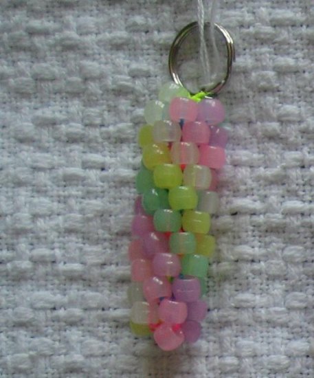 Hand Crocheted Pony Bead Keychain (item # JK0009) - Glow-in-the-Dark Pastels