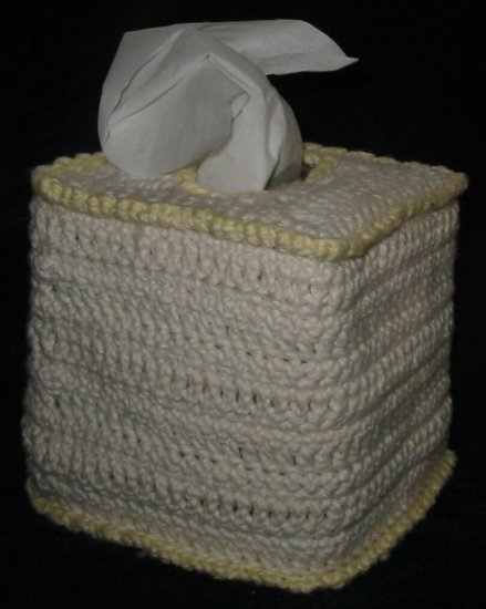 Hand Crocheted Tissue Box Cover (item # HB0001) - Cream & Yellow, 100% Cotton - Machine Wash