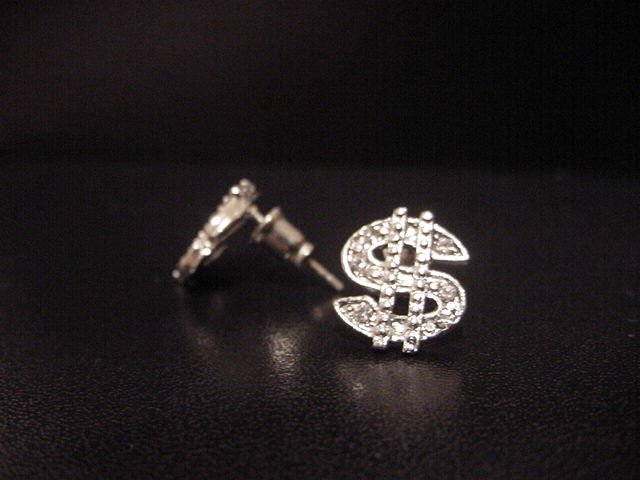Silver Plate Dollar Sign Earrings