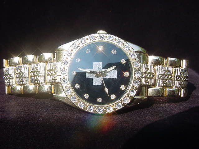 Paved Cross-Black Background Watch