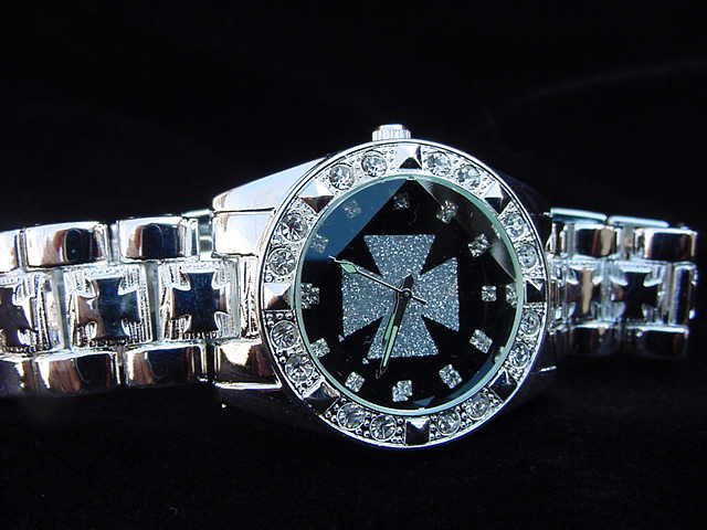 Paved Maltese Cross - black background Watch