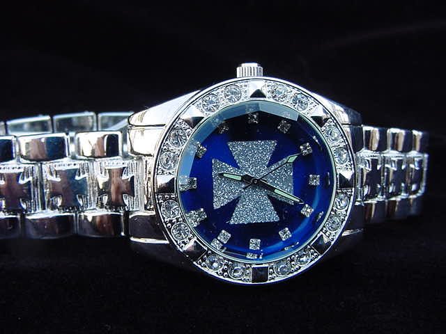 Paved Maltese Cross - blue background Watch