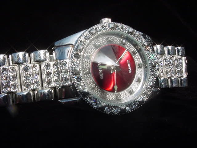 Red Background Bling Watch