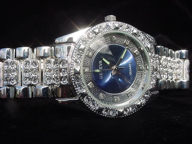 Blue Background Bling Watch