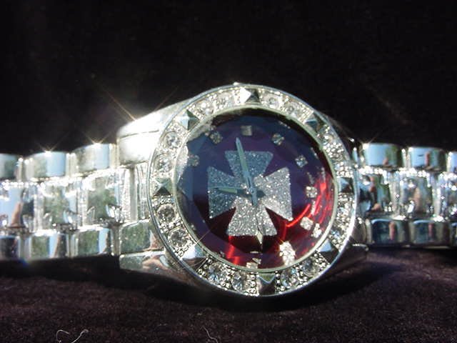 Paved Maltese Cross - red background Watch