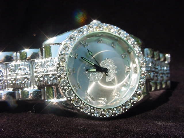 Paved Dollar Sign - silver background Watch