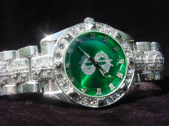 Paved Dollar Sign - green background Watch