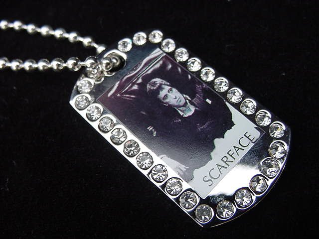 Iced out Scarface dog tag pendant with 36 inch chain