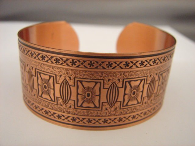 Fabulous Wide Engraved Copper Cuff Bracelet CJ1