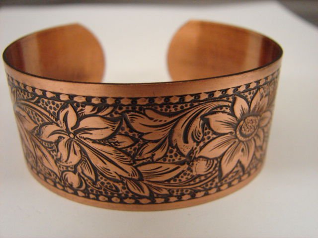 Fabulous Wide Engraved Copper Cuff Bracelet CJ2