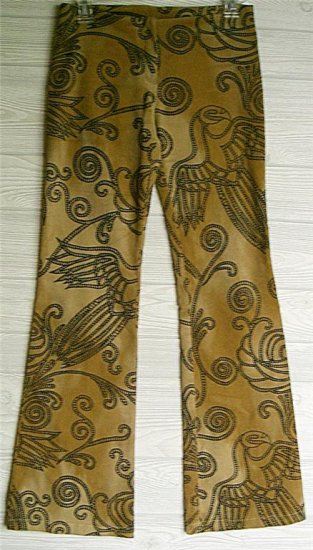 BEBE Tan Corduroy Bird-Print Low Rise Pants Size Small FRANCE